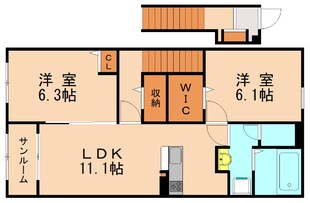 鯰田駅 徒歩23分 2階の物件間取画像